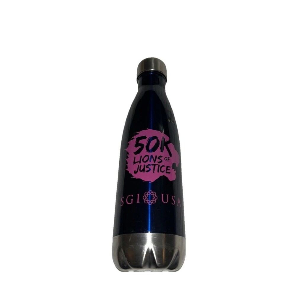 50K Lions of Justice" Campaign Of SGI-USA Water Bottle 17 Oz Black & Pink